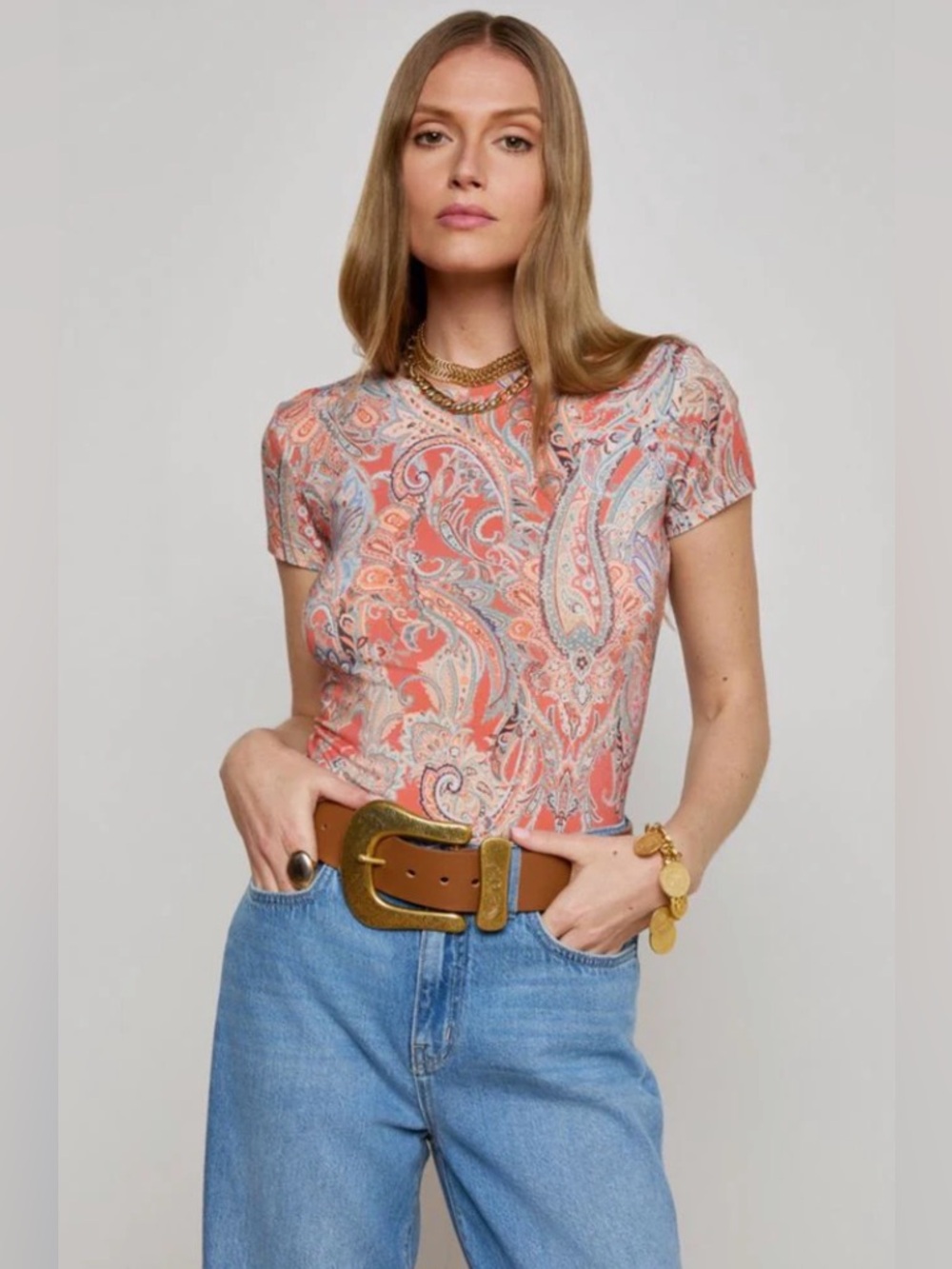 L'Agence Ressi Short-Sleeve Paisley Tee L